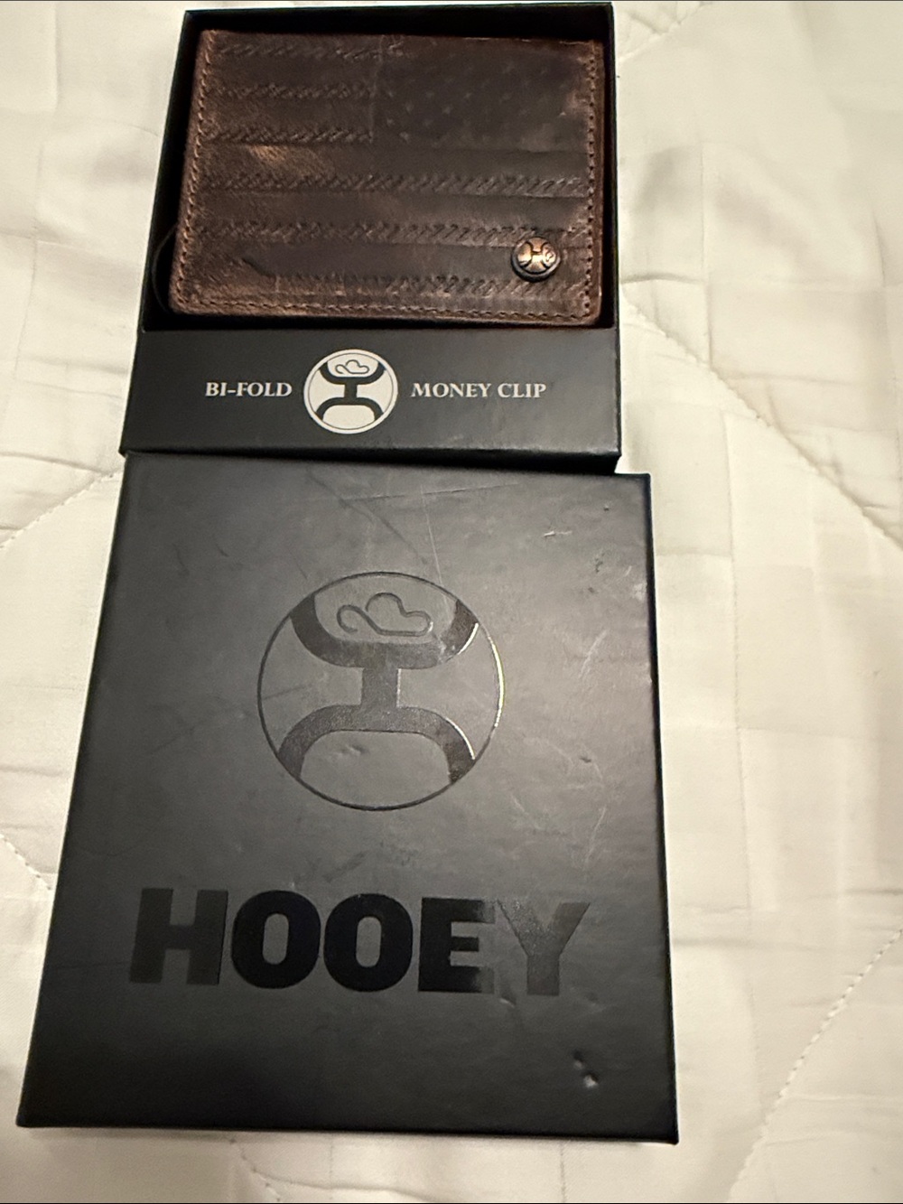 Hooey Brown Leather Money Clip Bi-Fold Wallet